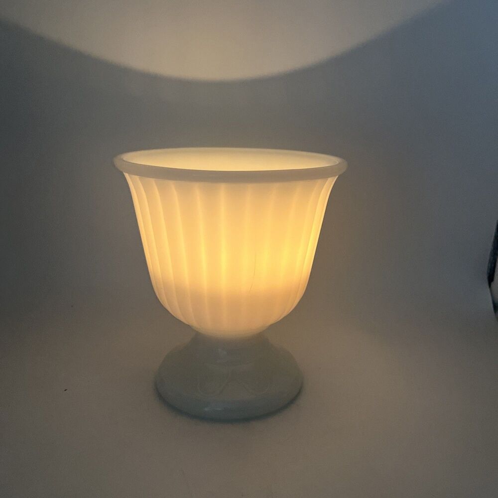Vintage Inarco USA White Milk Glass Vase, Candle Holder, Ribbing Pedestal W-5452